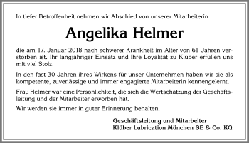 Traueranzeige von Angelika Helmer von Allgäuer Zeitung, Füssen