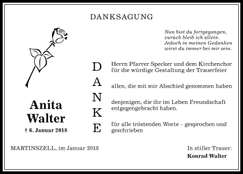 Traueranzeige von Anita Walter von Allgäuer Anzeigeblatt