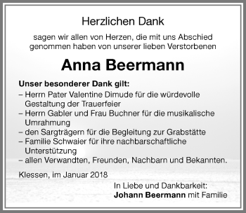 Traueranzeige von Anna Beermann von Memminger Zeitung