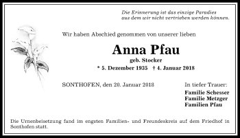 Traueranzeige von Anna Pfau von Allgäuer Anzeigeblatt