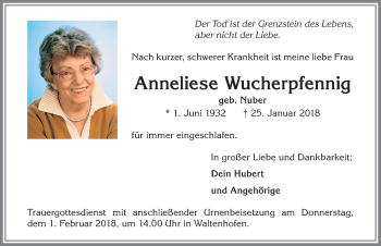 Traueranzeige von Anneliese Wucherpfennig von Allgäuer Zeitung,Kempten