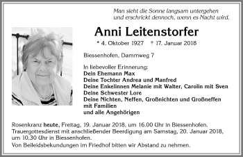 Traueranzeige von Anni Leitenstorfer von Allgäuer Zeitung