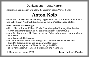 Traueranzeige von Anton Kolb von Allgäuer Zeitung,Kempten