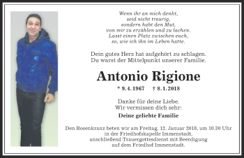 Traueranzeige von Antonio Rigione von Allgäuer Anzeigeblatt