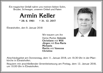 Traueranzeige von Armin Keller von Allgäuer Zeitung