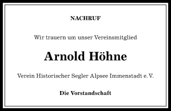 Traueranzeige von Arnold  Höhne von Allgäuer Anzeigeblatt