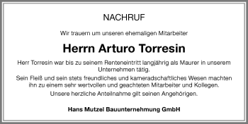 Traueranzeige von Arturo Torresin von Memminger Zeitung