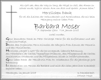 Traueranzeige von Barbara Moser von Memminger Zeitung
