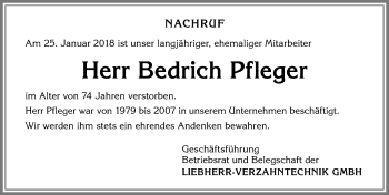 Traueranzeige von Bedrich Pfleger von Allgäuer Zeitung,Kempten