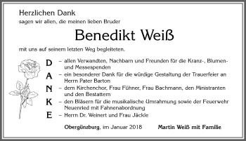 Traueranzeige von Benedikt Weiß von Allgäuer Zeitung, Marktoberdorf