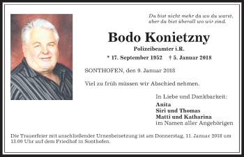 Traueranzeige von Bodo Konietzny von Allgäuer Anzeigeblatt