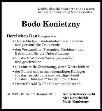 Traueranzeige von Bodo Konietzny von Allgäuer Anzeigeblatt
