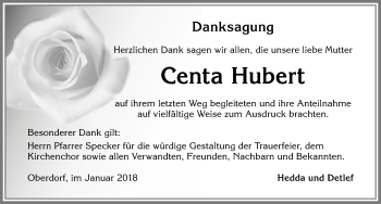 Traueranzeige von Centa Hubert von Allgäuer Zeitung,Kempten