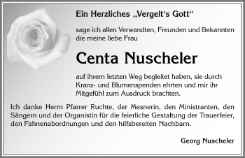 Traueranzeige von Centa Nuscheler von Allgäuer Zeitung, Marktoberdorf