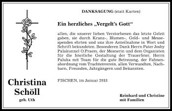 Traueranzeige von Christina Schöll von Allgäuer Anzeigeblatt