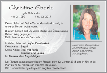 Traueranzeige von Christine Eberle von Allgäuer Zeitung, Füssen