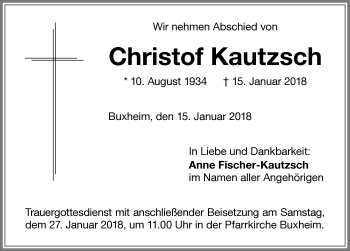 Traueranzeige von Christof Kautzsch von Memminger Zeitung