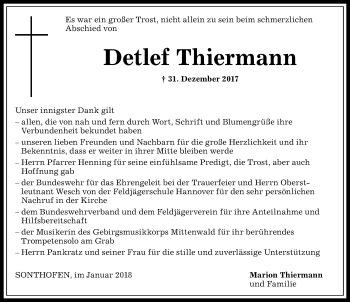 Traueranzeige von Detlef Thiermann von Allgäuer Anzeigeblatt