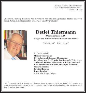 Traueranzeige von Detlef Thiermann von Allgäuer Anzeigeblatt