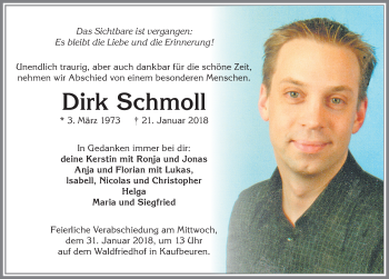 Traueranzeige von Dirk Schmoll von Allgäuer Zeitung, Kaufbeuren/Buchloe