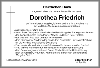 Traueranzeige von Dorothea Friedrich von Memminger Zeitung