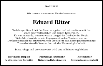 Traueranzeige von Eduard Ritter von Allgäuer Anzeigeblatt