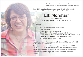 Traueranzeige von Elfi Mohrherr von Allgäuer Zeitung