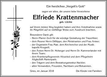Traueranzeige von Elfriede Krattenmacher von Allgäuer Zeitung,Kempten