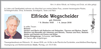 Traueranzeige von Elfriede Wegscheider von Allgäuer Zeitung, Kaufbeuren/Buchloe