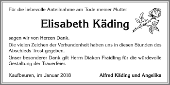Traueranzeige von Elisabeth Käding von Allgäuer Zeitung, Kaufbeuren/Buchloe