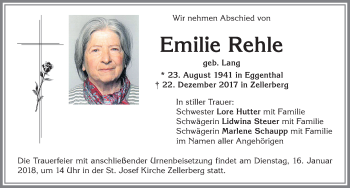 Traueranzeige von Emilie Rehle von Allgäuer Zeitung, Kaufbeuren/Buchloe