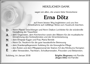 Traueranzeige von Erna Dötz von Allgäuer Zeitung,Kempten