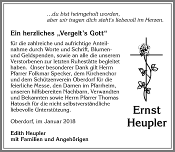Traueranzeige von Ernst Heupler von Allgäuer Zeitung,Kempten