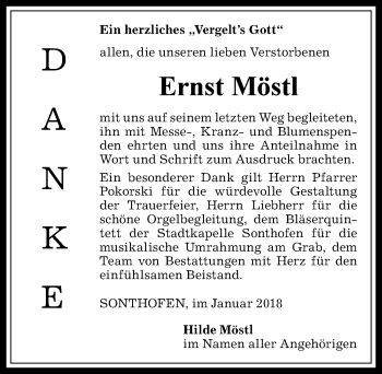 Traueranzeige von Ernst Möstl von Allgäuer Anzeigeblatt