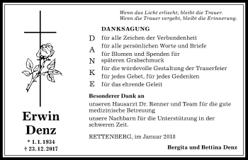 Traueranzeige von Erwin Denz von Allgäuer Anzeigeblatt