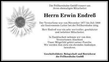 Traueranzeige von Erwin Endreß von Allgäuer Anzeigeblatt