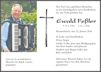 Traueranzeige von Ewald Feßler von Der Westallgäuer
