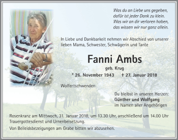 Traueranzeige von Fanni Ambs von Memminger Zeitung