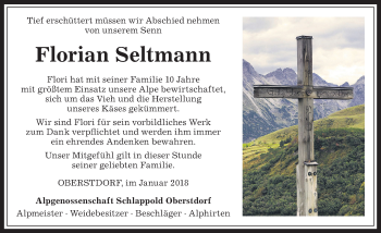 Traueranzeige von Florian Seltmann von Allgäuer Anzeigeblatt