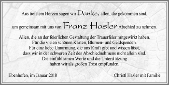 Traueranzeige von Franz Hasler von Allgäuer Zeitung, Marktoberdorf