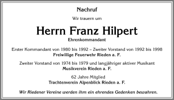 Traueranzeige von Franz Hilpert von Allgäuer Zeitung