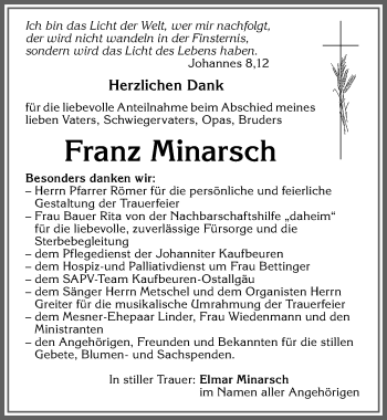 Traueranzeige von Franz Minarsch von Allgäuer Zeitung