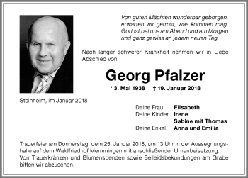 Traueranzeige von Georg Pfalzer von Memminger Zeitung