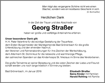 Traueranzeige von Georg Straßer von Memminger Zeitung