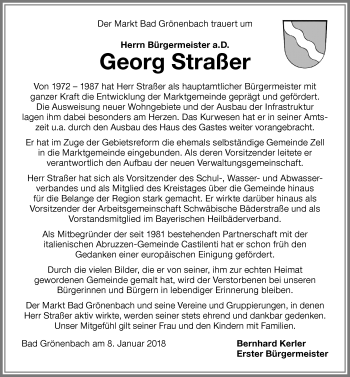 Traueranzeige von Georg Straßer von Memminger Zeitung