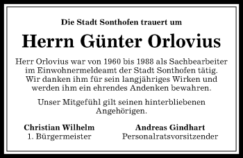 Traueranzeige von Günter Orlovius von Allgäuer Anzeigeblatt