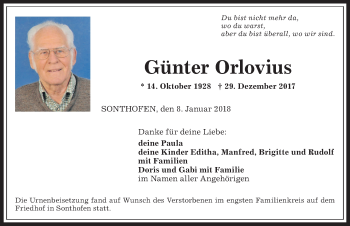 Traueranzeige von Günter Orlovius von Allgäuer Anzeigeblatt