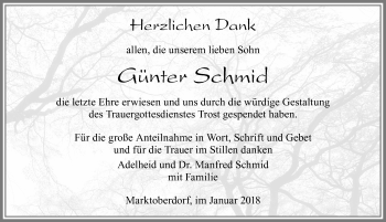 Traueranzeige von Günter Schmid von Allgäuer Zeitung, Marktoberdorf