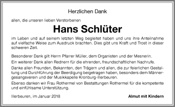 Traueranzeige von Hans Schlüter von Memminger Zeitung