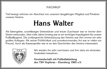 Traueranzeige von Hans Walter von Allgäuer Zeitung, Füssen